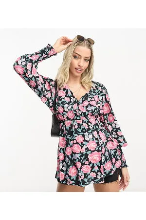 River Island Wrap top with long sleeves in floral