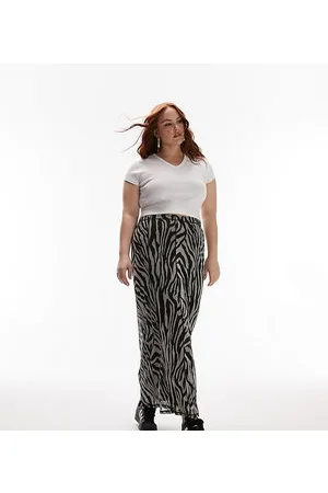 Topshop Curve jersey mesh zebra animal print maxi skirt in monochrome