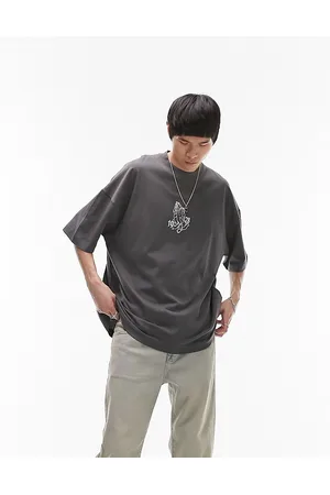 Topman Men T-shirts - Extreme oversized t-shirt with praying hands embroidery in charcoal