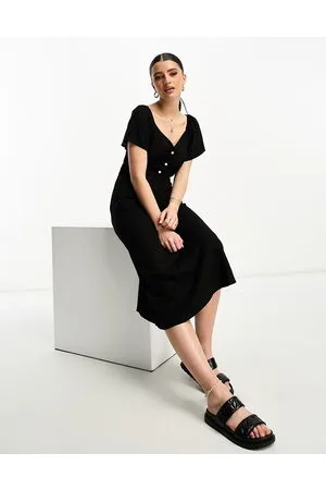VERO MODA Linen touch flutter sleeve midi dress in