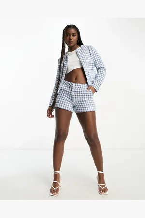 JDY Boucle shorts co-ord in blue & white check