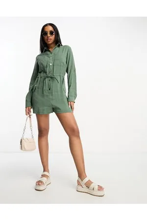 Miss Selfridge Belted utility playsuit in sage