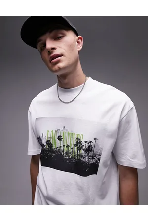 Topman Men T-shirts - Oversized fit t-shirt with front and back vertical Los Angeles print in