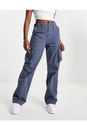 Bershka Straight leg cargo trousers in graphite