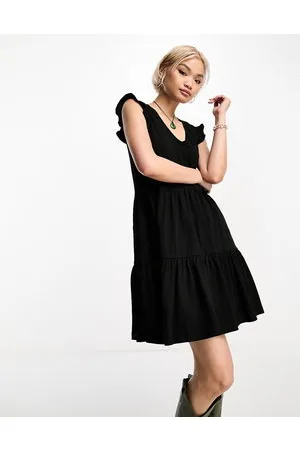 ONLY Tiered frill sleeve mini dress in