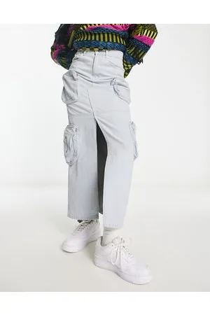 The Ragged Priest Cargo maxi skirt in stone wash denim