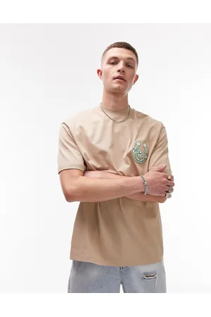 Topman Men T-shirts - Oversized fit t-shirt with front and back lucky horse shoe print in stone