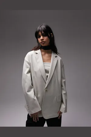 Topshop Co-ord tailored oversized grandad blazer in stone
