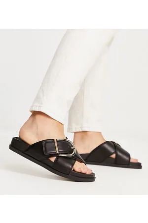ASOS Wide Fit Flash buckle cross vamp flat sandals in