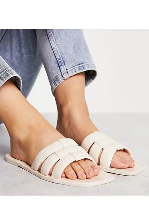 ASOS Wide Fit Fame woven jelly flat sandals in beige - BEIGE