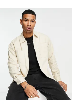 JACK & JONES Men Hoodies - Originals zip up twill overshirt in beige