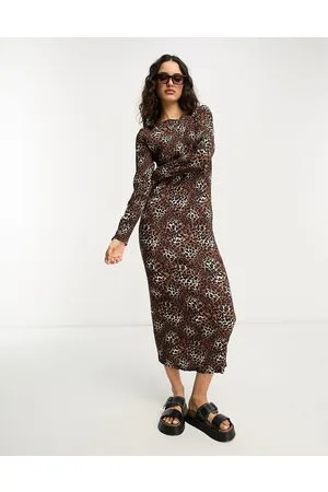 Urban Threads Plisse midi smock dress in leopard