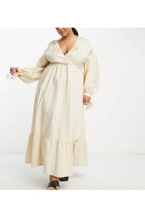 ASOS Women Maxi Dresses - ASOS DESIGN Curve cotton crochet pintuck maxi dress in vintage cream