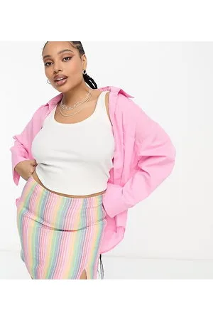 Daisy Street Linen look mini skirt in rainbow stripe