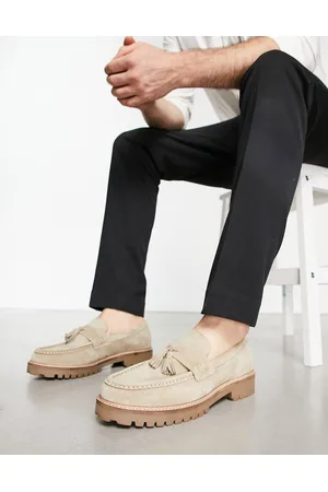 WALK LONDON Men Loafers - Sean tassel chunky loafers in beige suede