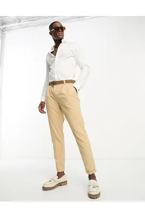 New Look Men Chinos - Double pleat front smart trousers in stone