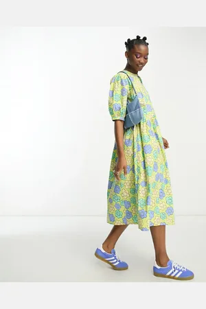 Native Youth Daisy bloom print cotton smock midi dress in multi