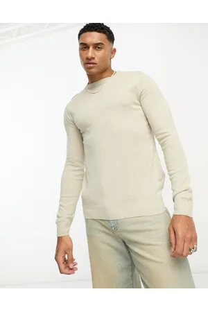 Soul Star Men Jumpers - Muscle fit crew neck jumper in stone