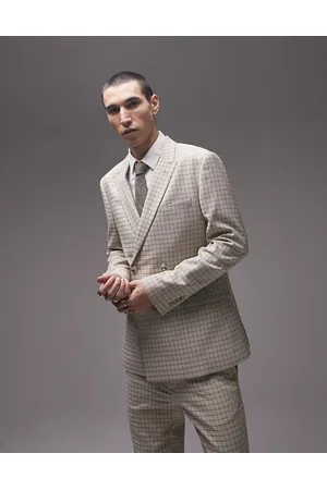 Topman Men Blazers - Skinny mini check double breasted suit jacket in
