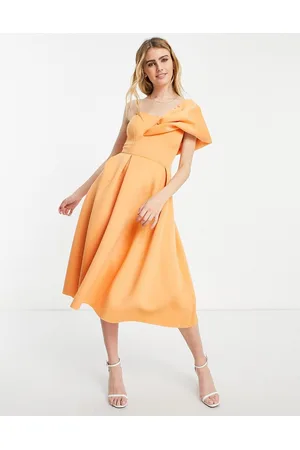 ASOS Women Midi Dresses - One shoulder pleat front midi prom dress in apricot