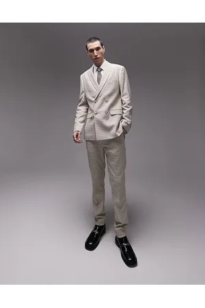 Topman Men Skinny Pants - Skinny stacker mini check suit trousers in