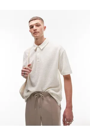 Topman Men Polo Shirts - Premium oversized textured polo in ecru