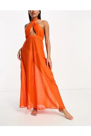 VERO MODA Cross over halterneck beach maxi dress in bright