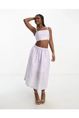 Monki Co-ord floral shimmer brocade midi skirt in lilac