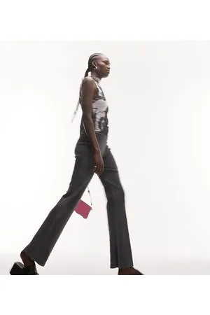 Topshop Acid wash rib straight leg trouser in charcoal