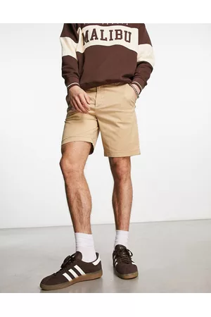 Hollister Men Shorts - 9in flat front twill chino shorts in khaki beige