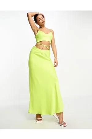 Something New Satin tie detail maxi skirt co-ord in neon