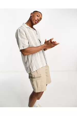 Abercrombie & Fitch Men Short sleeves - Short sleeve linen stripe resort shirt in cream