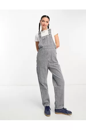 Dickies Women Dungarees - Classic duck canvas dungarees in hickory stripe in blue