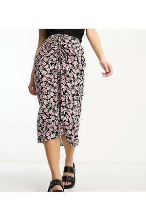 Miss Selfridge Petite ruched front midi skirt in rose