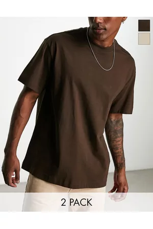 Weekday Men T-shirts - Oversized 2-pack t-shirt in beige and brown