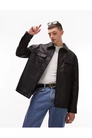 Topman Men Leather Jackets - Faux leather shacket in