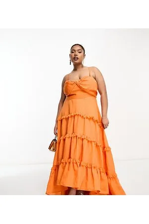 ASOS ASOS DESIGN Curve twist front tiered babydoll voile maxi dress with frills and hi low hem in