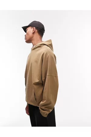 Topman Men Sweatshirts - Oversized dropped shoulder hoodie in khaki