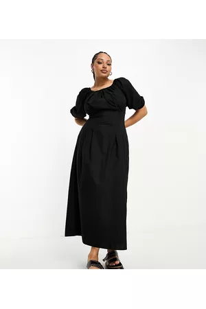 ASOS Women Casual Dresses - ASOS DESIGN Curve clean cotton corset waist off shoulder maxi dress in