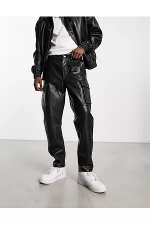 Muubaa Men Chinos - Utility pocket straight leg leather trouser in