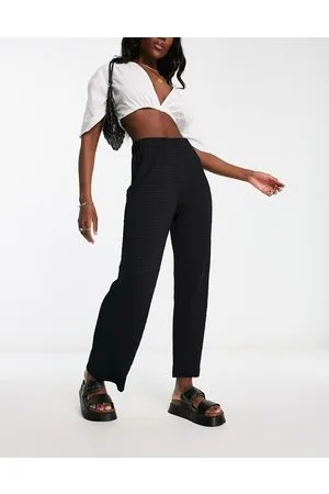 Monki Textured pull-on straight leg trousers in