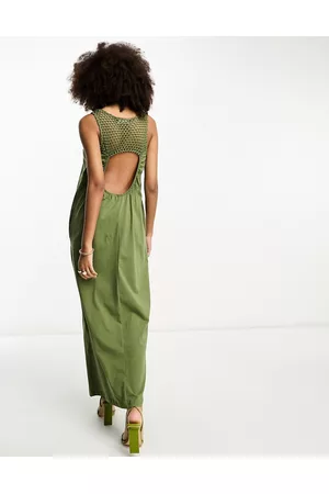 ASOS Women Casual Dresses - Sleeveless crochet high neck maxi dress in khaki