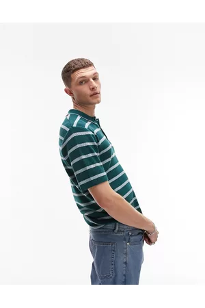 Topman Men Polo Shirts - Knitted button polo with stripe in