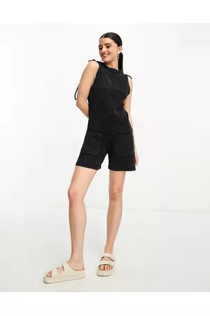 ASOS Women Jumpsuits - Rib romper with tie shoulder in washed