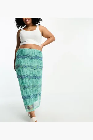 Tammy Girl Curve Tammy Girl Plus mesh midi skirt in batik print