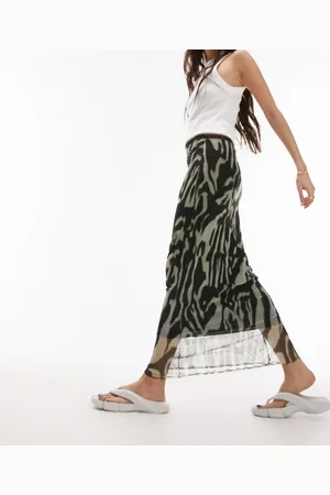 Topshop Graffiti animal lace trim midi skirt in