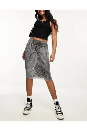 Monki Sheer mesh midi skirt in swirl print