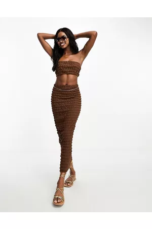 ASOS Co-ord column midi skirt in bubble texture in chocolate