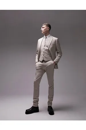 Topman Super skinny herringbone texture suit trousers in stone