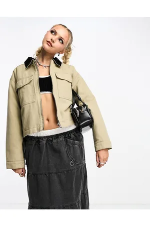 ASOS Cropped canvas jacket in oat